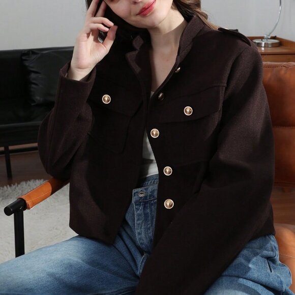 Brown Casual Women's Pockets detailed  Single button Jacket - Picture 11 of 11